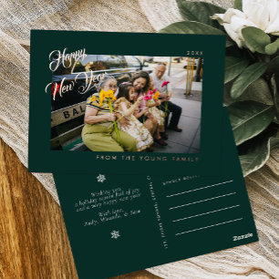 2026 Minimalistische Moderne Script Groene Foto Folie Feestdagen Briefkaart