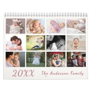 2026 Moderne Gezinsfotokalender – Roze & wit Kalender