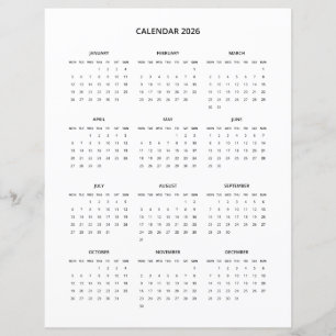 2026 Moderne minimalistische printbare kalender in