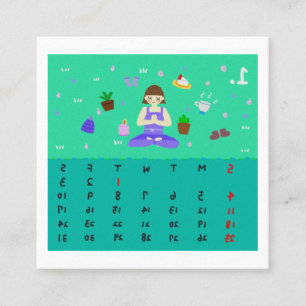 2026 Mooie Cartoon Yoga Oefeningen Kalender, Gezon Vierkante Visitekaartje