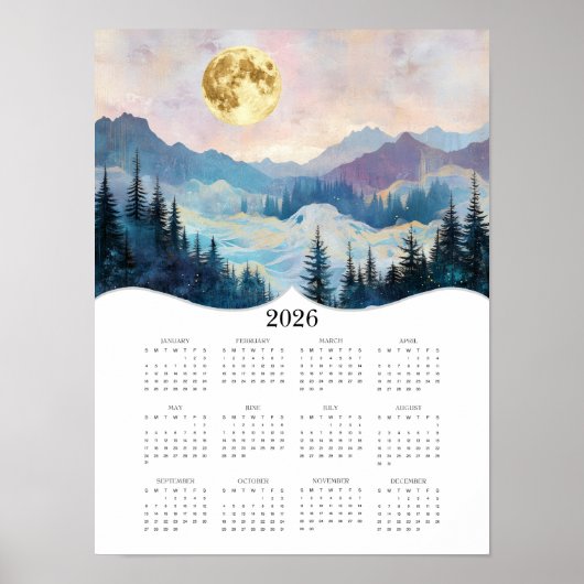 2026 Moon Fantasy Landschap Volle jaarkalender Poster (Voorkant)