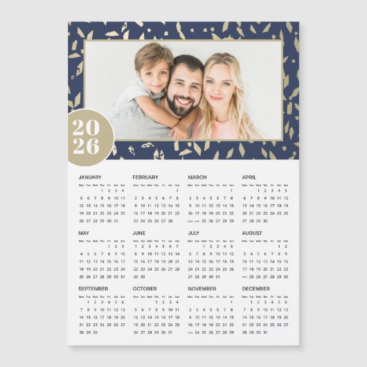 2026 Navy Gold Custom Foto Magnetische Kalender (Voorkant)