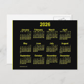 2026 Neon Geel Mini Kalender van Janz Briefkaart (Voorkant / Achterkant)