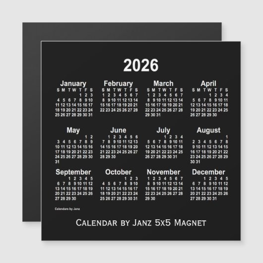 2026 Neon White Agenda van Janz 5x5 Magnet (Voorkant / Achterkant)