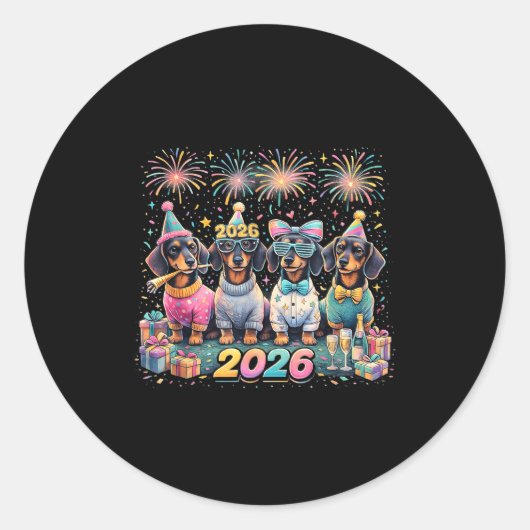 2026 New Year Dachshund Party Fireworks Fun  Ronde Sticker (Voorkant)