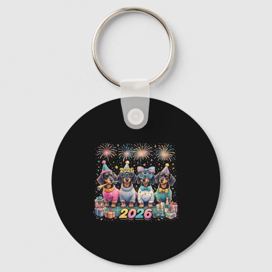 2026 New Year Dachshund Party Fireworks Fun Sleutelhanger (Voorkant)
