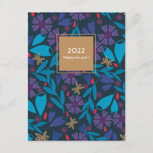 2026 nieuwjaar elegant blauw chic bloemmotief briefkaart