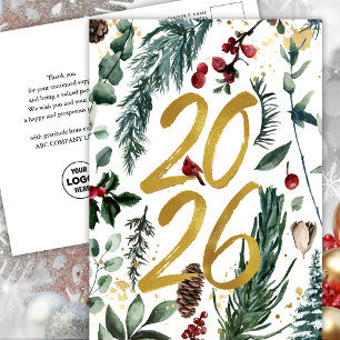 2026 Nieuwjaars Zakelijk Festiviteiten Pijnboomtak Briefkaart