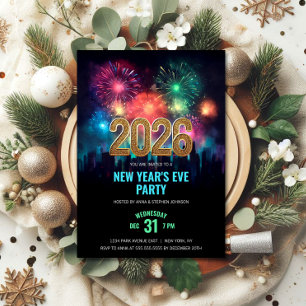 2026 Nieuwjaarsfeest Elegant Vuurwerk Kaart