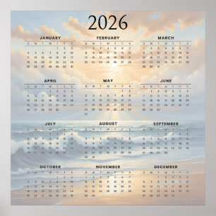 2026 Oceaan-Geïnspireerde Jaarkalender Poster