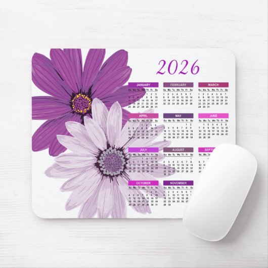 2026 Paarse Daisies Kalender Muismat (Met muis)