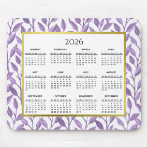 2026 Paarse en gouden bloemenwijnkalender Muismat