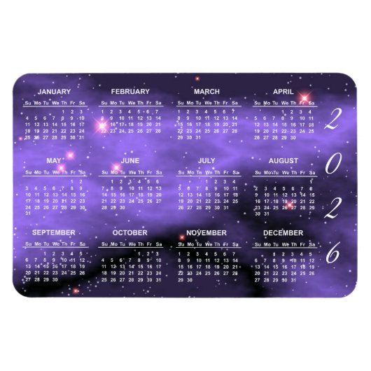 2026 Paarse Ruimte Galaxy Kalender Magneet (Horizontaal)
