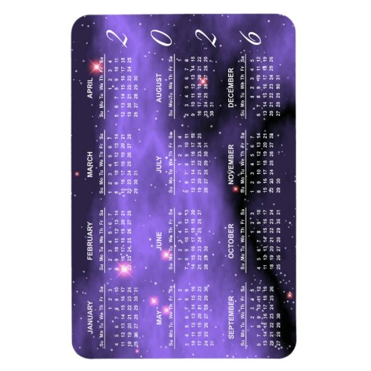 2026 Paarse Ruimte Galaxy Kalender Magneet (Verticaal)