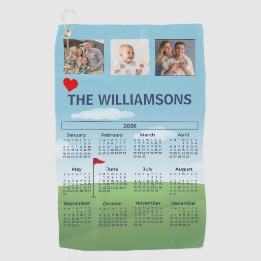 2026 Photo Calendar Golf Theme Golfhanddoek (Voorkant)