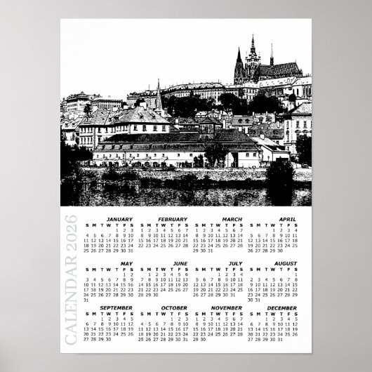 2026 Prague Calendar, Prague Castle, Czechia Poster (Voorkant)
