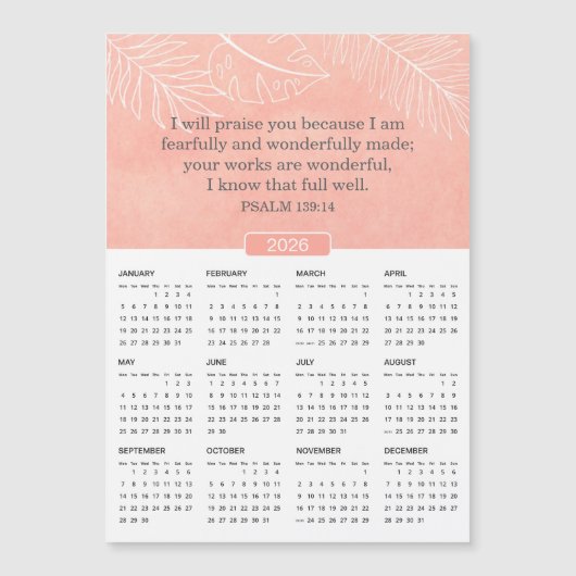 2026 Psaume d'aquarelle rose 139:14 Magnet (Devant)