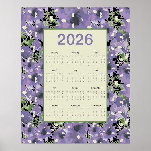 2026 Purple Flowers Wall Calendar Poster (Voorkant)