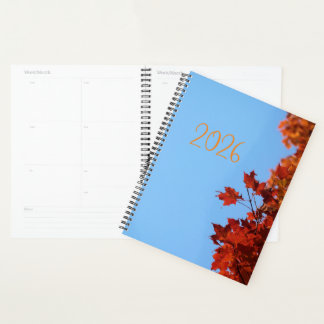 "2026" Red Maple Leaves  Blue Background