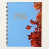 "2026" Red Maple Leaves  Blue Background Planner (Voorkant)