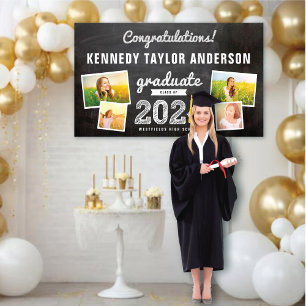 2026 Retro Schoolbord Schets 4 Foto Grad Feest Spandoek