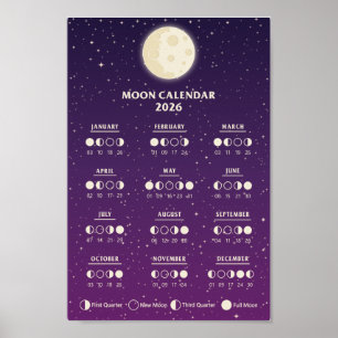 2026 Ruimte Maancyclus Sterrenstelsel Maanfasekale Poster