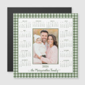 2026 Rustic Green Gingham Foto Magnetische Kalende (Voorkant / Achterkant)