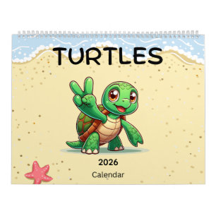 2026 Schattige schildpadden vieren feestdagen Kalender