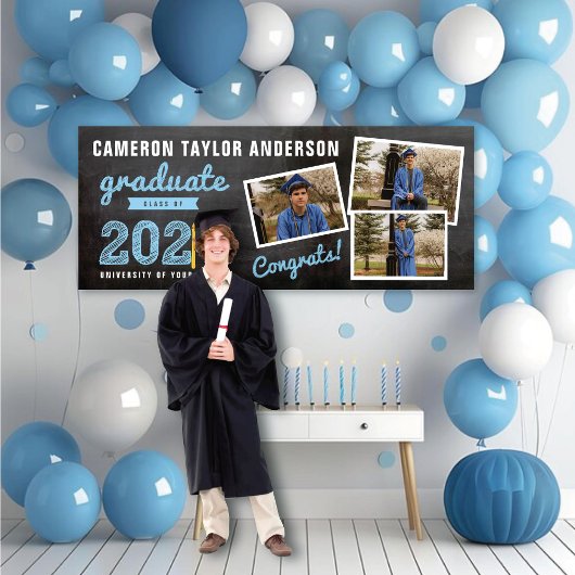 2026 Schoolbord Schets 3 Foto Collage Grad Feest Spandoek