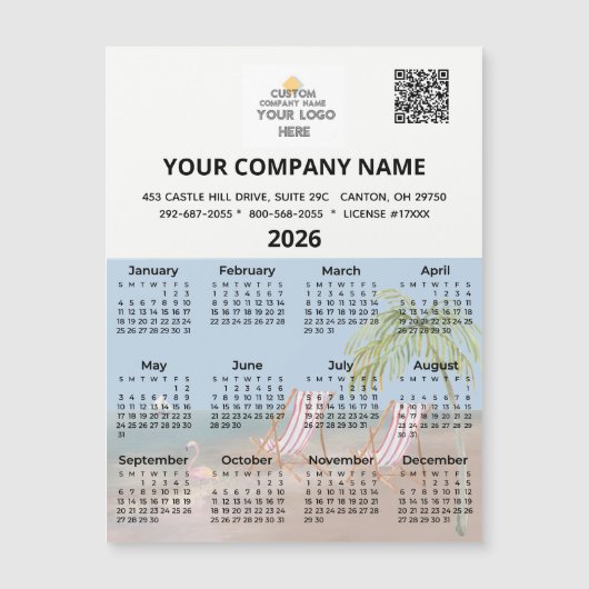 2026 Strandmagneetkalender Zakelijke Logo QR-code (Voorkant)