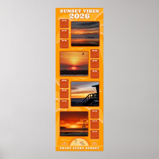 2026 Sunsets and Beach Vibes Calendar Poster (Voorkant)