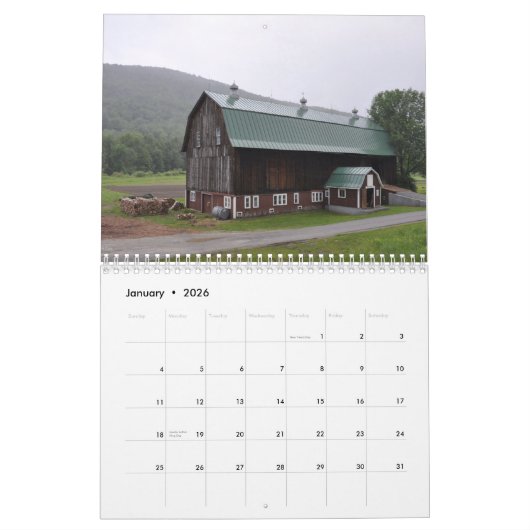 2026 Vermont Barns - Calendrier (Jan 2026)