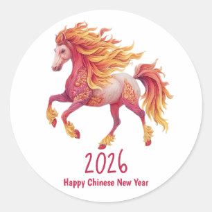 2026 Vuurpaard – Gelukkig Chinees Nieuwjaar Ronde Sticker