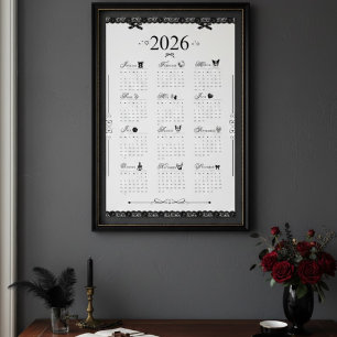 2026 Wandkalender Poster Esthetische Zwarte Kant