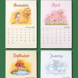 2026 Watercolor Seizoenen Kalender