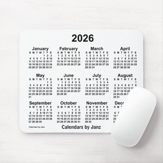 2026 White Calendar van Janz Muismat (Met muis)