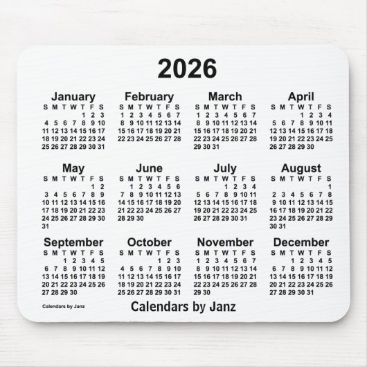 2026 White Calendar van Janz Muismat (Voorkant)