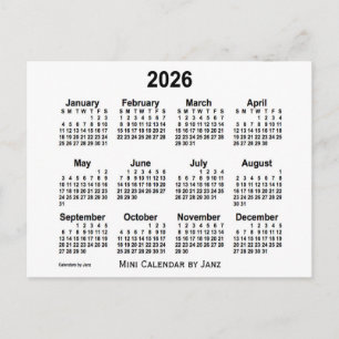 2026 White Mini Calendar van Janz Briefkaart
