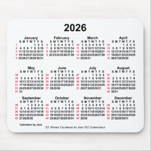 2026 Witte 52 weken ISO-kalender door Janz Muismat
