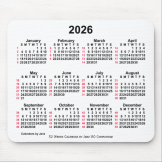 2026 Witte 52 weken ISO-kalender door Janz Muismat