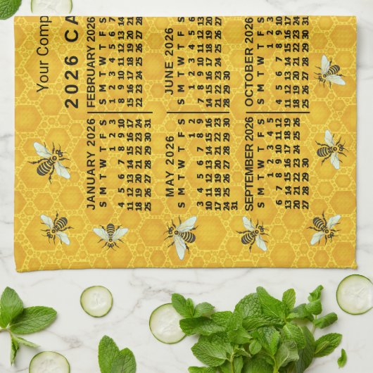 2026 Year Calendar Bee Honeycomb Apiary Custom Theedoek (Gevouwen)