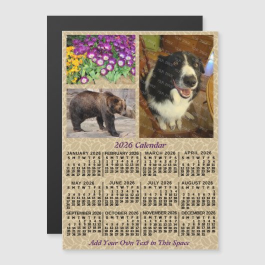 2026 Year Calendar Coffee Beans 3 Photos Magnet (Voorkant / Achterkant)