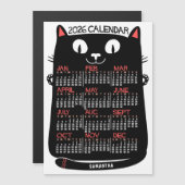 2026 Year Calendar Mid-Century Black Cat Magnet (Devant / Derrière)