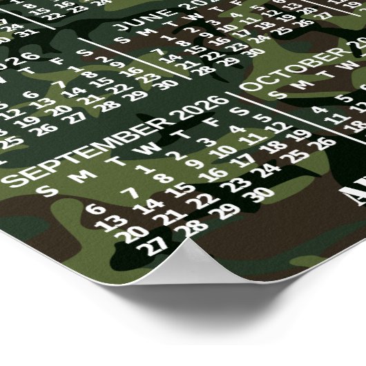 2026 Year Monthly Calendar Camouflage Add 3 Photos Poster (Hoek)