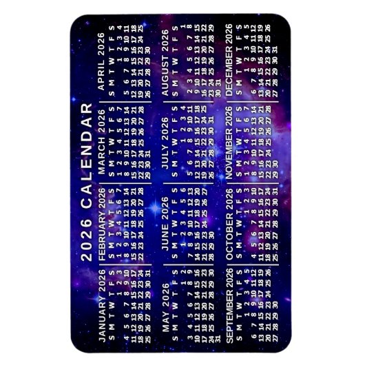 2026 Year Monthly Calendar Outer Space Nebula Magneet (Verticaal)