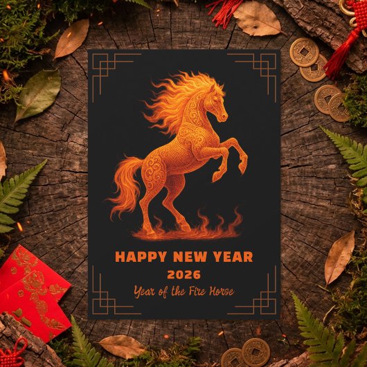 2026 Year of the Fire Horse Chinese Zodiac Feestdagenkaart
