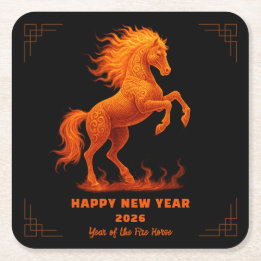 2026 Year of the Fire Horse Chinese Zodiac Vierkante Kartonnen Onderzetter