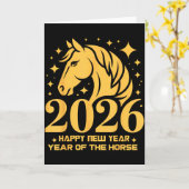 2026 Year Of The Horse Floral Zodiac Art Lunar New Kaart (Gele Bloem)