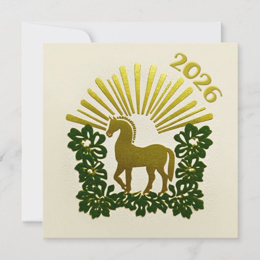 2026 Year of the Horse Gold Design Feestdagenkaart (Voorkant)