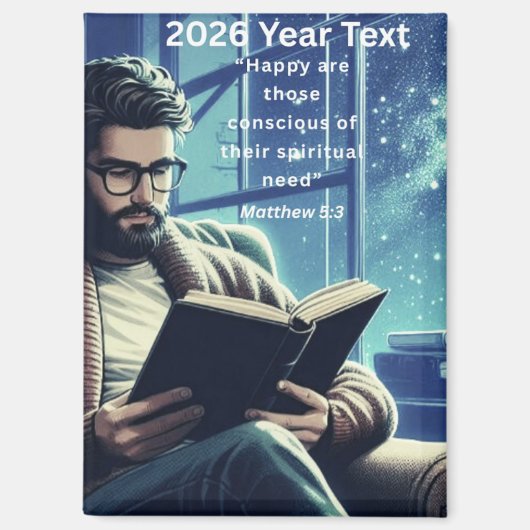 2026 Year Text Man Reading Magneet (Voorkant)
